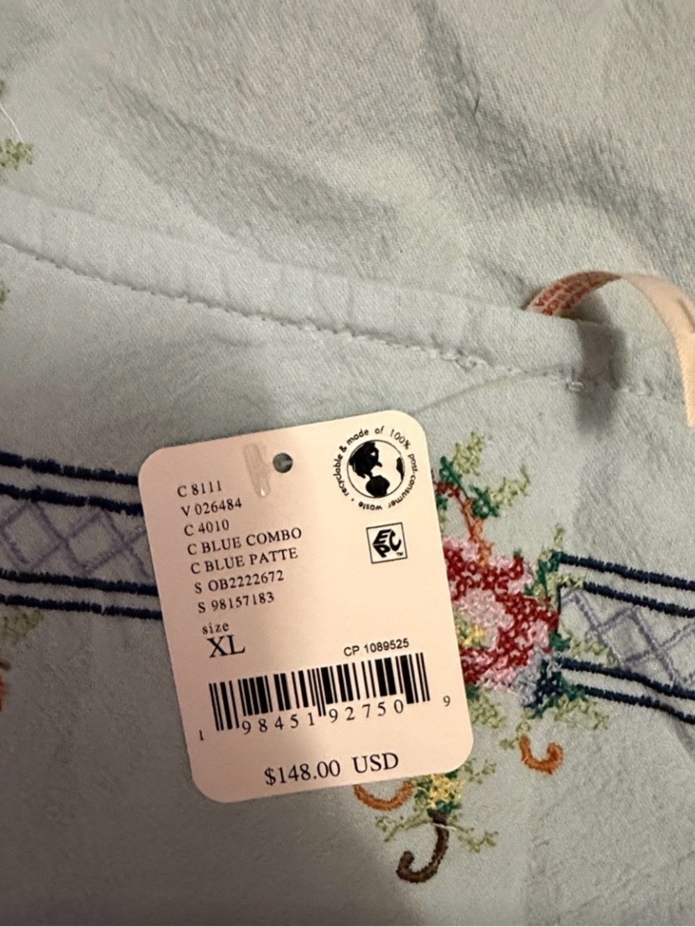 Free People Light Blue Embroidered Floral Tank Top - Picture 2 of 9